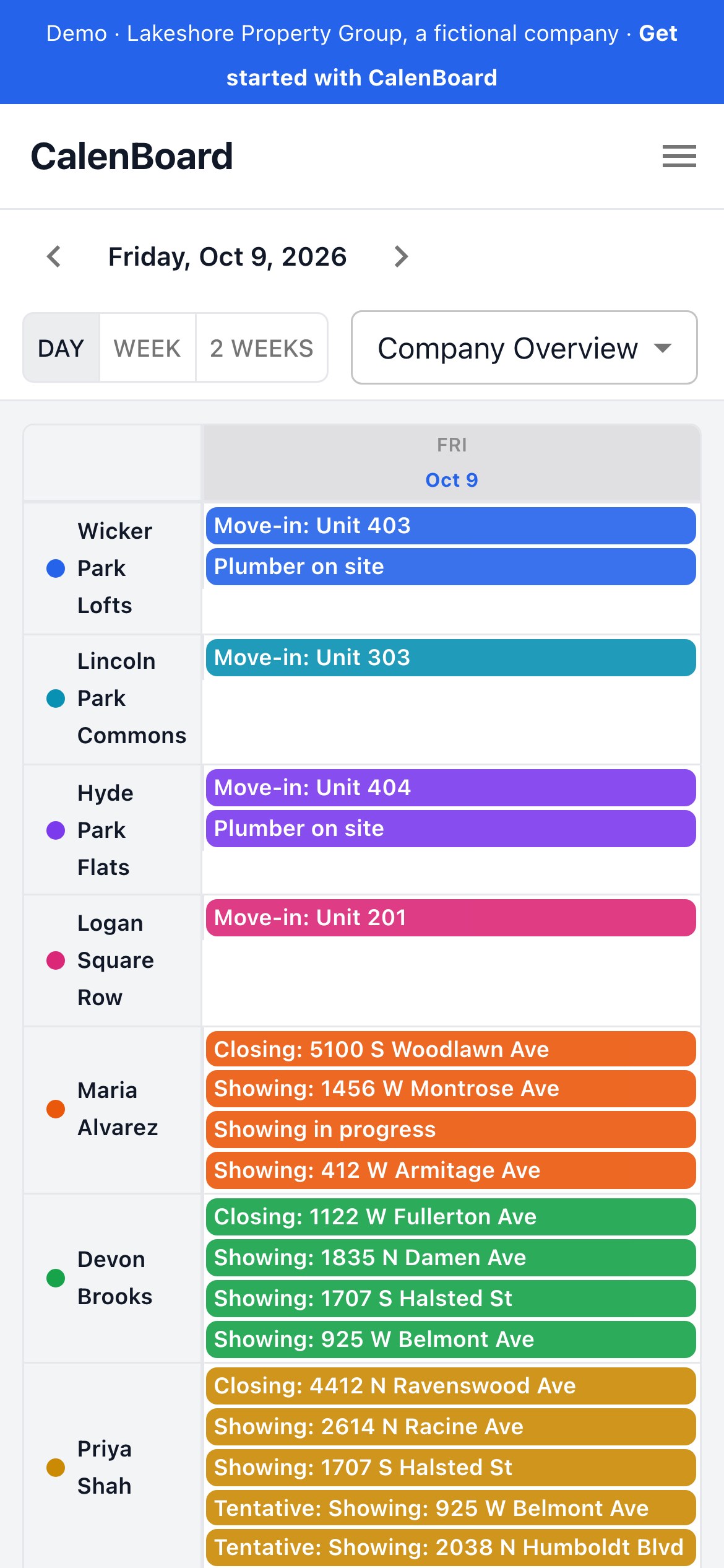Today's schedule on a phone